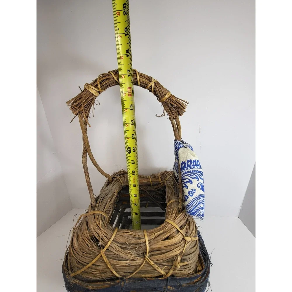 Vintage Asian Style Gathering Basket - Rustic Woven Harvest Decor Basket